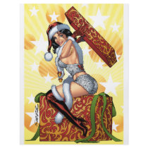 sexy, pinup, pin-up, christmas, claus, present, boa, santa, hat, bells, ribbons, al rio, pin up, Flyer with custom graphic design