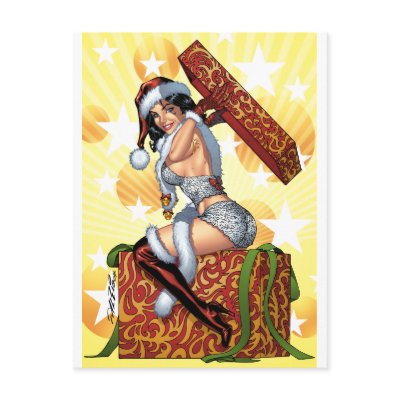 Sexy Santa's Christmas Present original by Al Rio postcards
