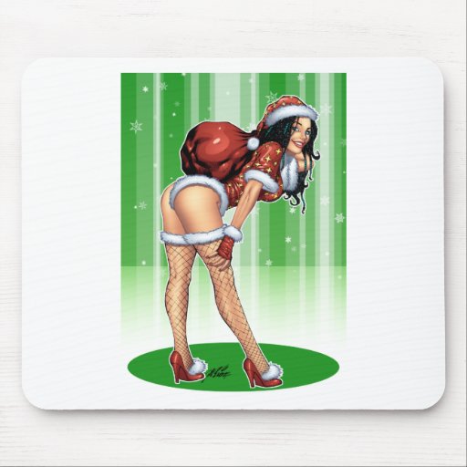 Sexy Santa's Helper w/ Christmas Gifts by Al Rio Mouse Pad