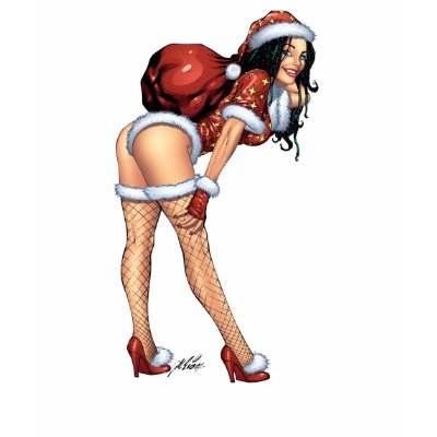 Sexy Santa's Helper w/ Christmas Gifts by Al Rio t-shirts