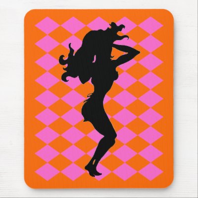 Sexy Silhouette on Pink & Orange Diamonds Mouse Pads by JuJuGarden