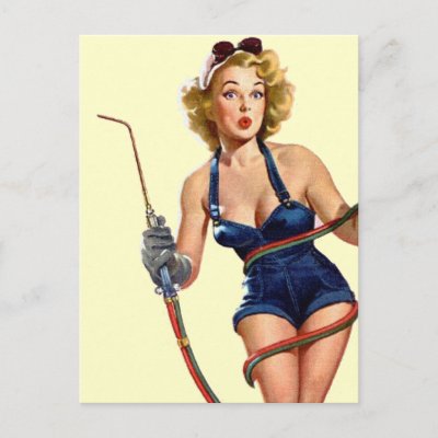 Sexy Vintage Welding Pin Up Woman Post Card