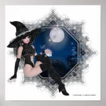 Sexy Witch into the Dark Night Poster Print