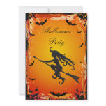 Sexy Witch on Broomstick &amp; Bats Halloween Party Invites