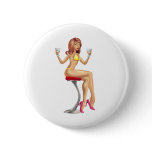Sexy woman in bikini with cocktails illustration button