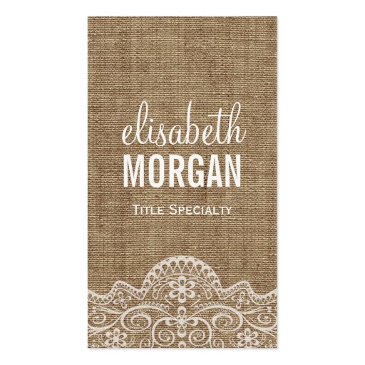 Shabby Burlap with Elegant Lace - Retro Rustic Business Cards (front side)
