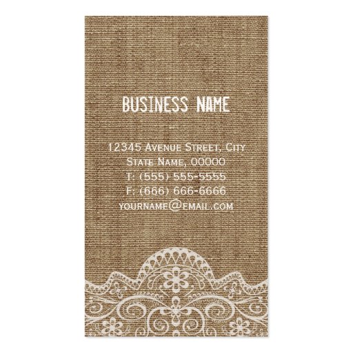 Shabby Burlap with Elegant Lace - Retro Rustic Business Cards (back side)