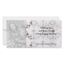 shabby chandelier white black damask personalized photo card
