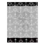 shabby chandelier white black damask postcard
