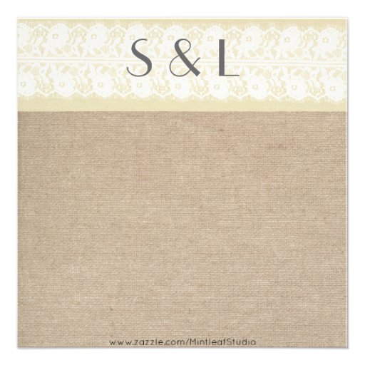 Shabby Chic Beige Lace Burlap Wedding Invitation