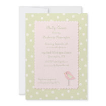 Shabby chic bird polka dots baby shower invitation