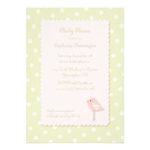 Shabby chic bird polka dots baby shower invitation