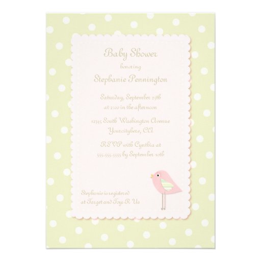 Shabby chic bird polka dots baby shower invitation