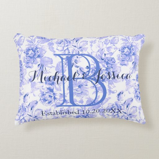 Shabby Chic Blue Floral Monogram Keepsake Pillow Accent Pillow Zazzle