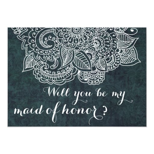 Shabby Chic Blue Vintage Paisley Maid Of Honor Card