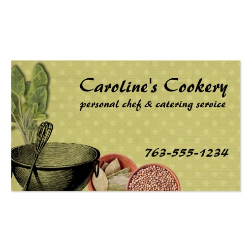 shabby chic bowl whisk herbs spices chef biz cards business card (front side)