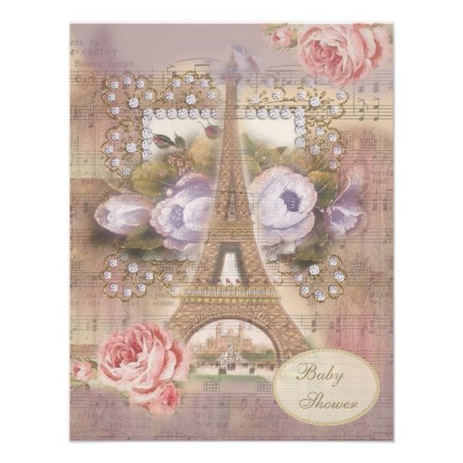 Shabby Chic Eiffel Tower Floral Baby Shower Custom Invite