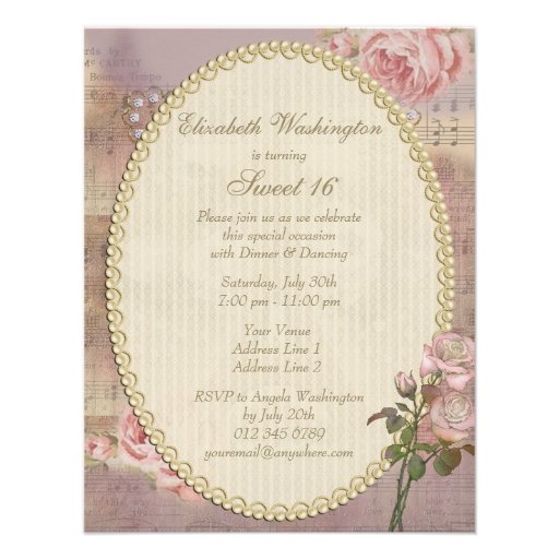 Shabby Chic Eiffel Tower Floral Sweet 16 Custom Invites
