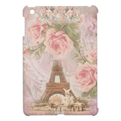 Shabby Chic Eiffel Tower Pink Floral Collage iPad Mini Covers
