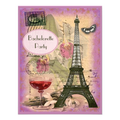 Shabby Chic Eiffel Tower & Red Wine Bachelorette Personalized Invitation