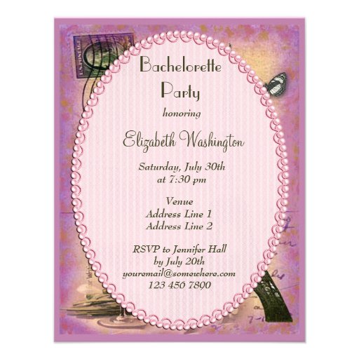 Shabby Chic Eiffel Tower & Red Wine Bachelorette Personalized Invitation