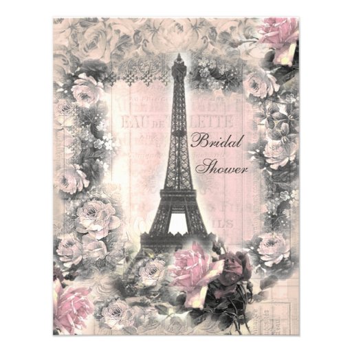 Shabby Chic Eiffel Tower & Roses Bridal Shower Personalized Invite