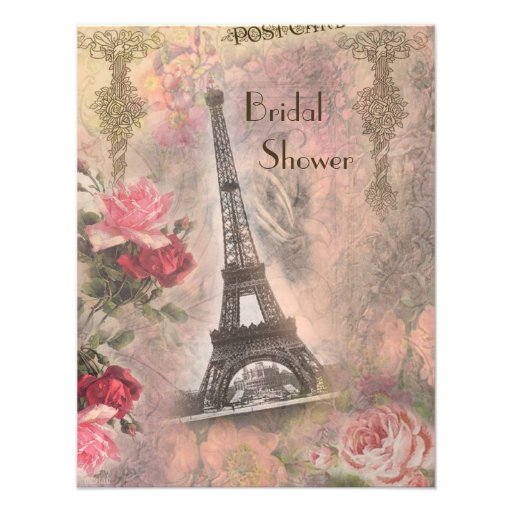 Shabby Chic Eiffel Tower & Roses Bridal Shower Invites