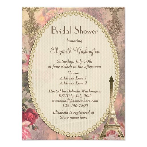 Shabby Chic Eiffel Tower & Roses Bridal Shower Invites