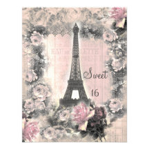 Shabby Chic Eiffel Tower & Roses Sweet 16 Personalized Invite
