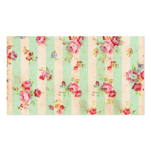 Shabby Chic Girly Red Green Roses Stripes Pattern Business Card Template (front side)