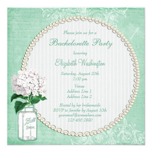 Shabby Chic Jar & Hydrangea Bachelorette Party Personalized Invitation