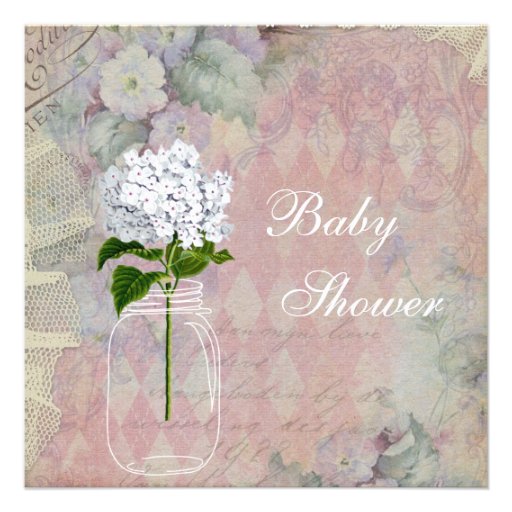 Shabby Chic Mason Jar & Hydrangea Baby Shower Custom Announcements