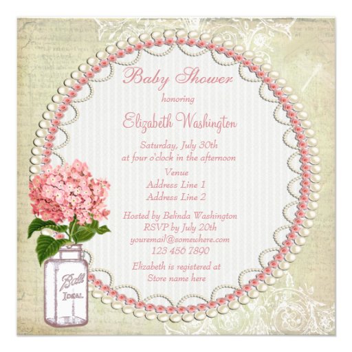 Shabby Chic Mason Jar & Hydrangea Baby Shower Personalized Announcements