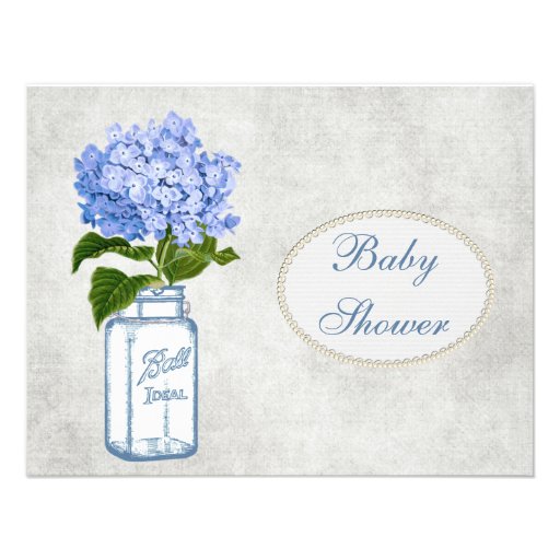 Shabby Chic Mason Jar & Hydrangea Baby Shower Custom Invitations