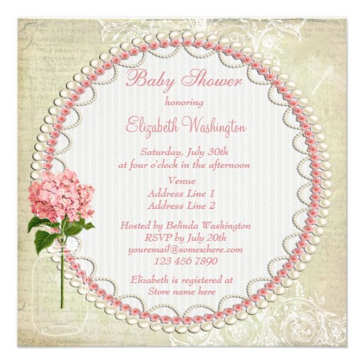 Shabby Chic Mason Jar & Hydrangea Baby Shower Custom Invites