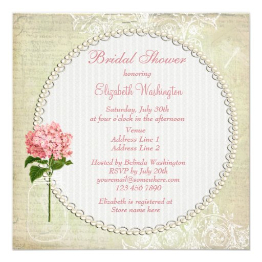Shabby Chic Mason Jar & Hydrangea Bridal Shower Custom Announcements
