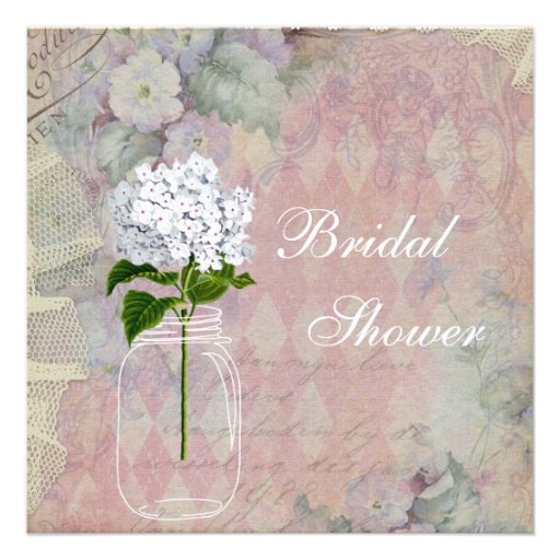 Shabby Chic Mason Jar & Hydrangea Bridal Shower Custom Invites