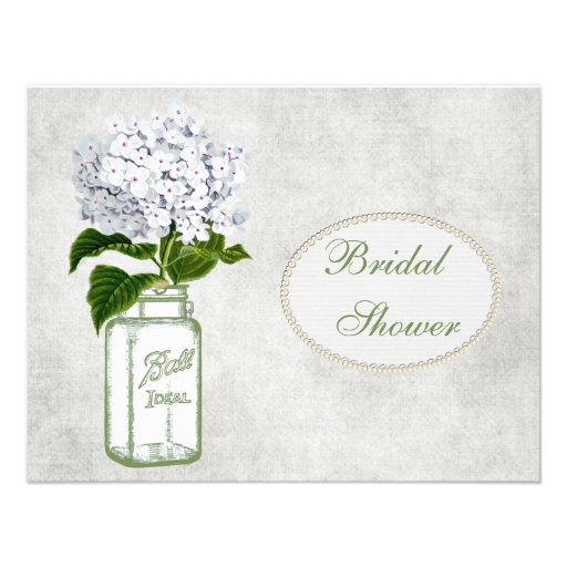 Shabby Chic Mason Jar & Hydrangea Bridal Shower Custom Invitations