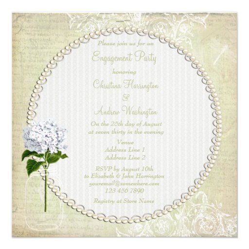 Shabby Chic Mason Jar & Hydrangea Engagement Custom Invitations