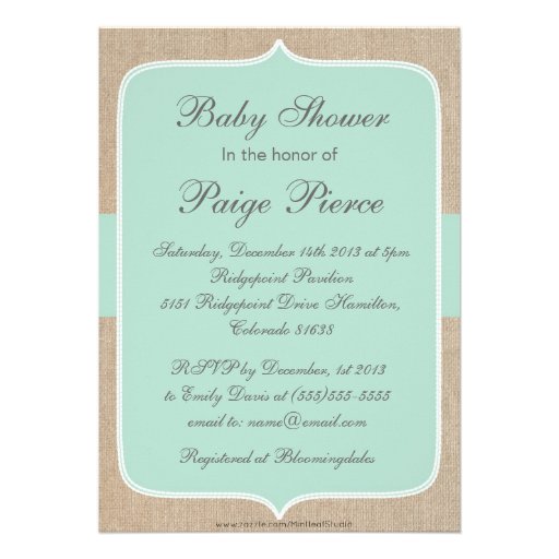 Shabby Chic Mint Burlap Baby Shower Invitation