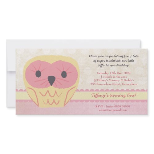 Shabby Chic Owl 1st Birthday Party Invite photocard