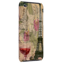 Shabby Chic Paris Eiffel Tower & Red Wine Barely There iPod Cover