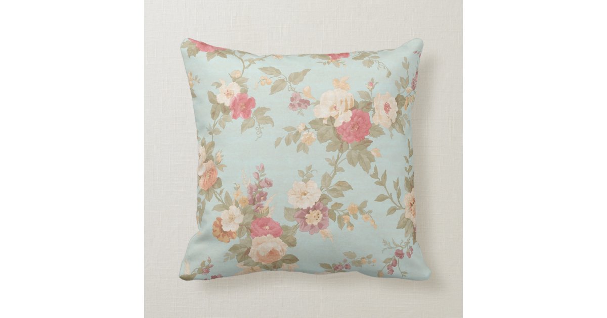Shabby Chic Pink & Cream Rose Floral Pillow Zazzle