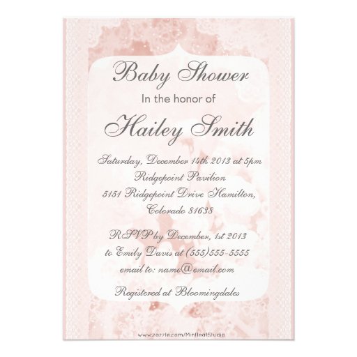 Shabby Chic Pink Peony Flowers Baby Shower Invitation