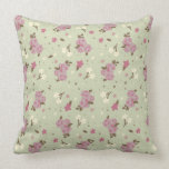 Shabby Chic Pink Roses on Creamy Green Cushion Pillow