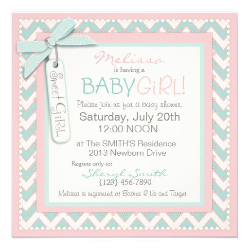 Shabby Chic Pink Tutu & Chevron Print Baby Shower Invites