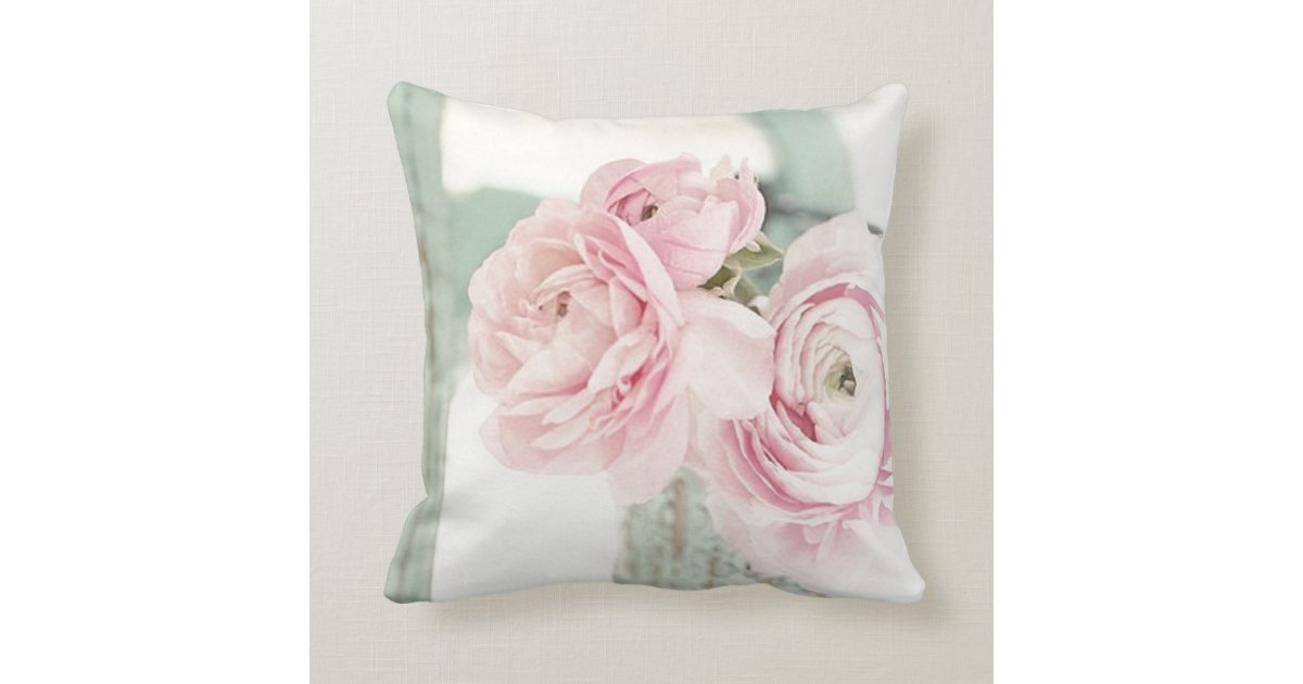 Shabby Chic Pitcher of Pink Flowers Throw Pillow Zazzle