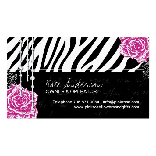 Shabby Chic Roses on Zebra Business Cards (back side)