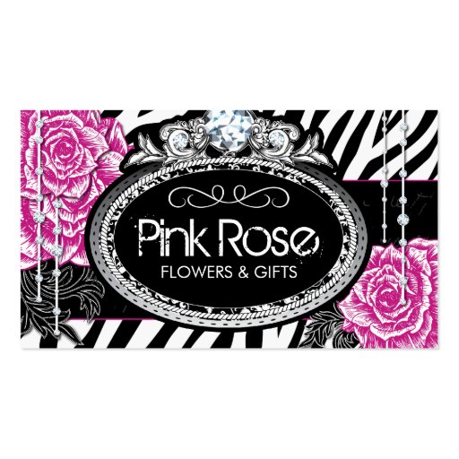 Shabby Chic Roses on Zebra Business Cards (front side)