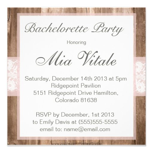 Shabby Chic Rustic Bachelorette Party Invitation